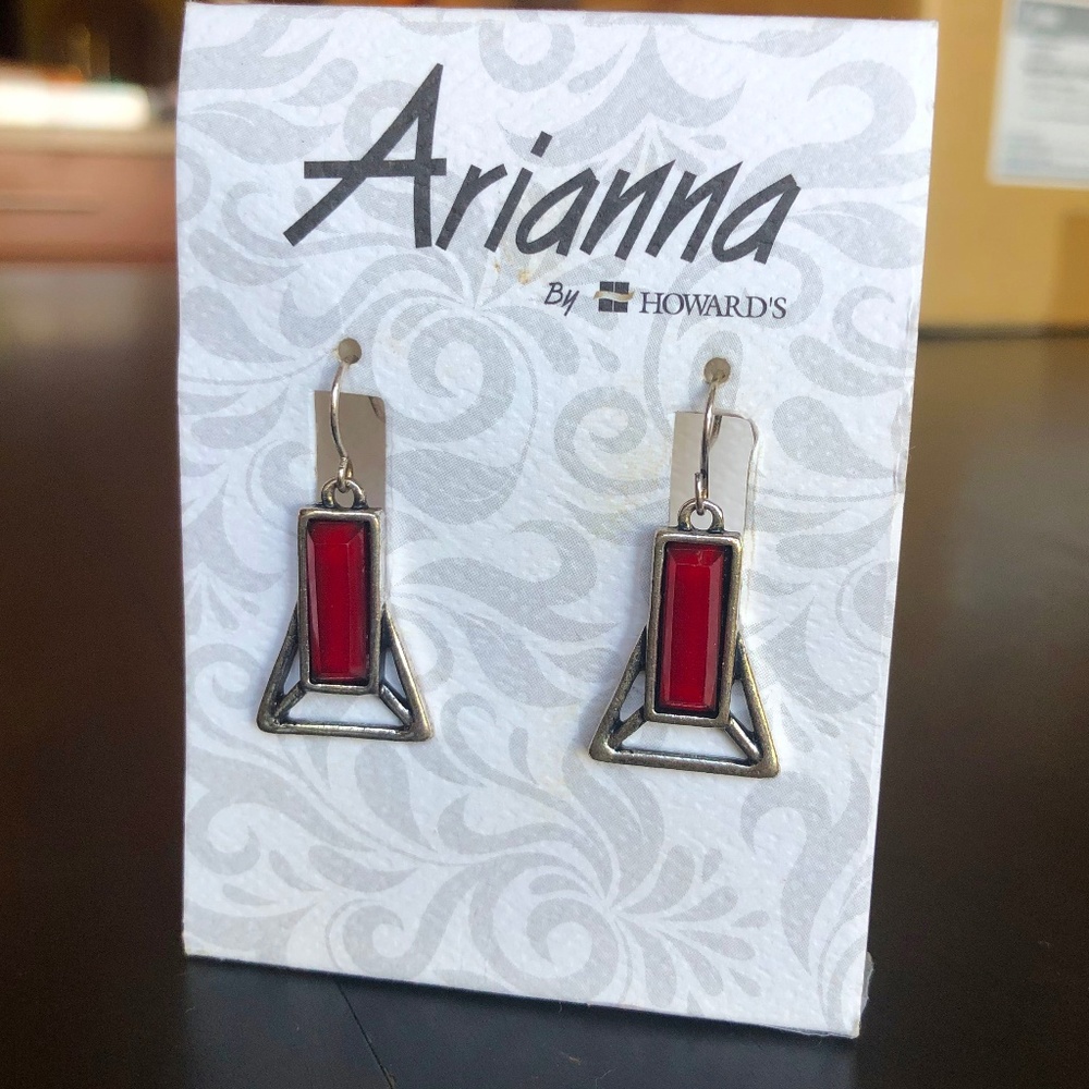 Red and Pewter artisan earrings